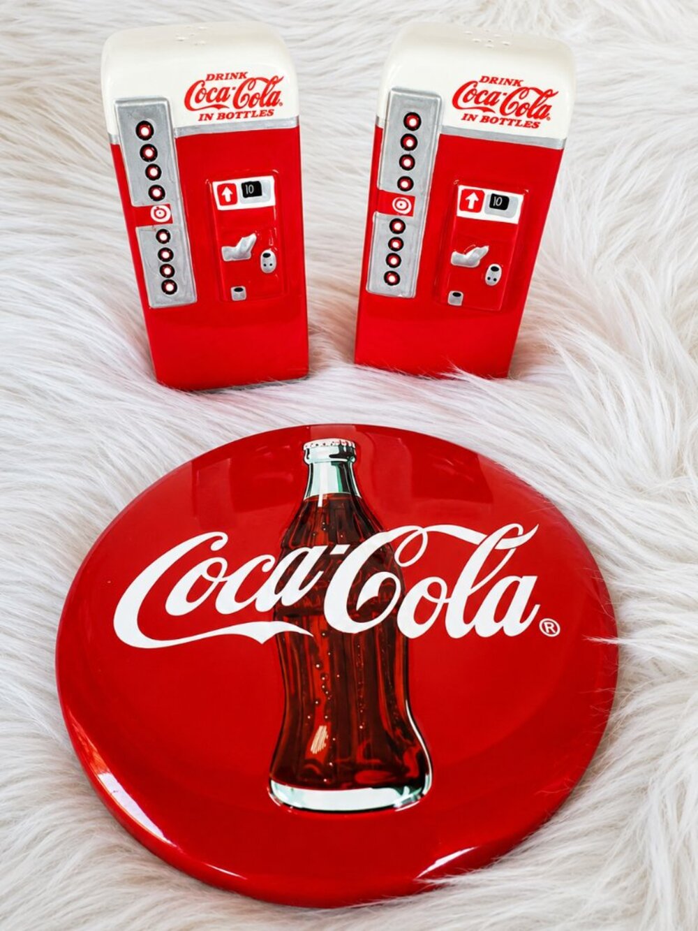 Vintage Coca-Cola Vending Machine Salt and Pepper Shakers with Coca-Cola Sign